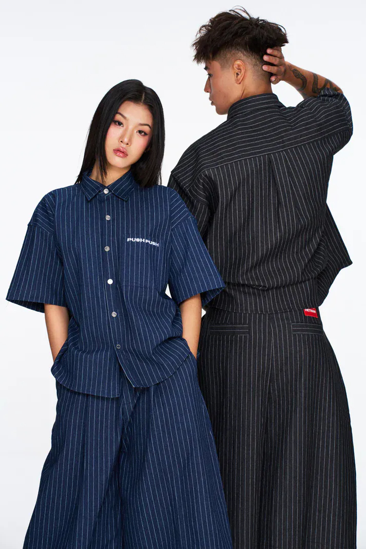 現貨 ! 越南品牌 Push push  VEEV SHIRT 條紋 短袖襯衫 Push03