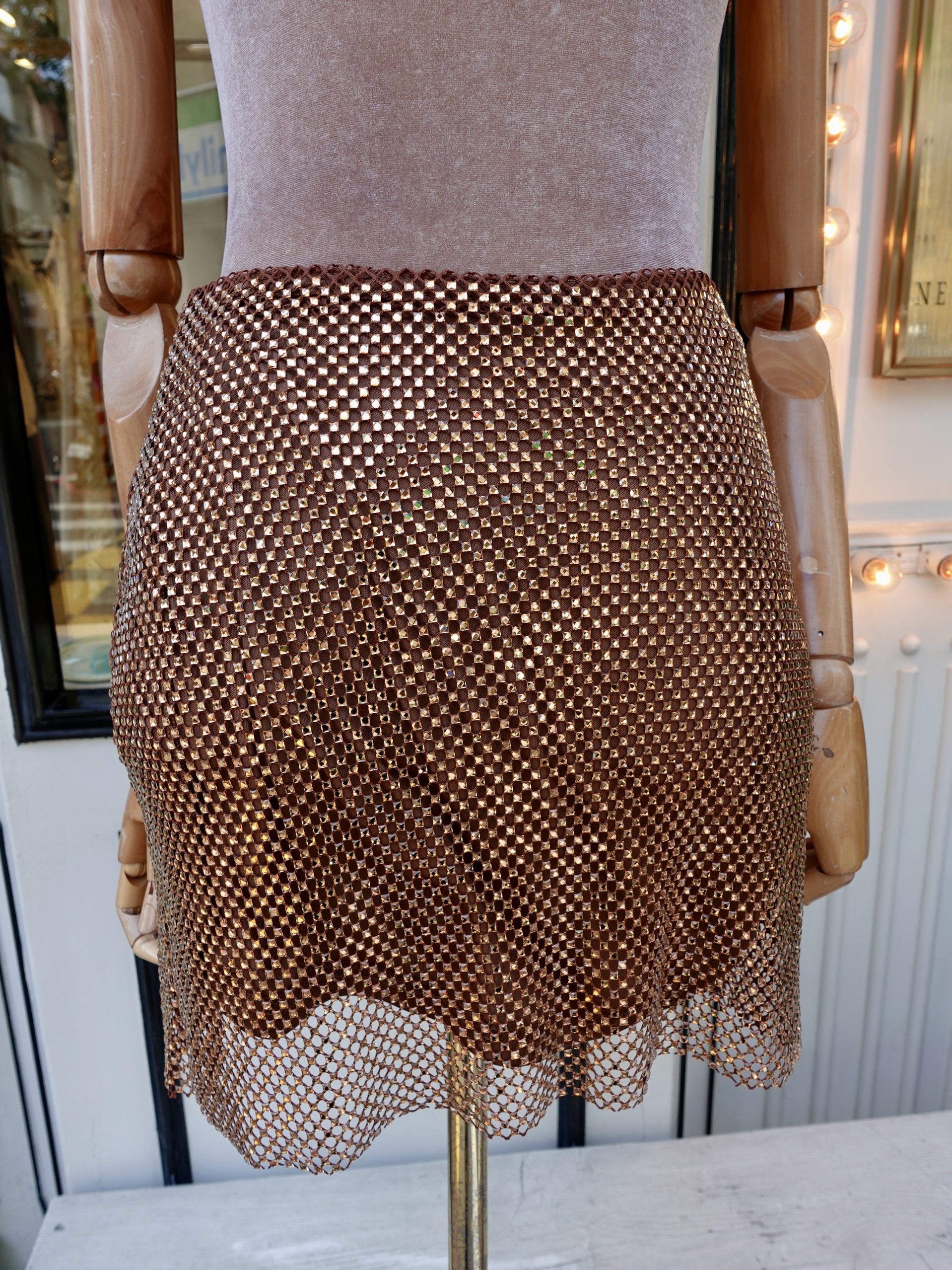 Glam Night咖金色水鑽網洞Mini Skirt