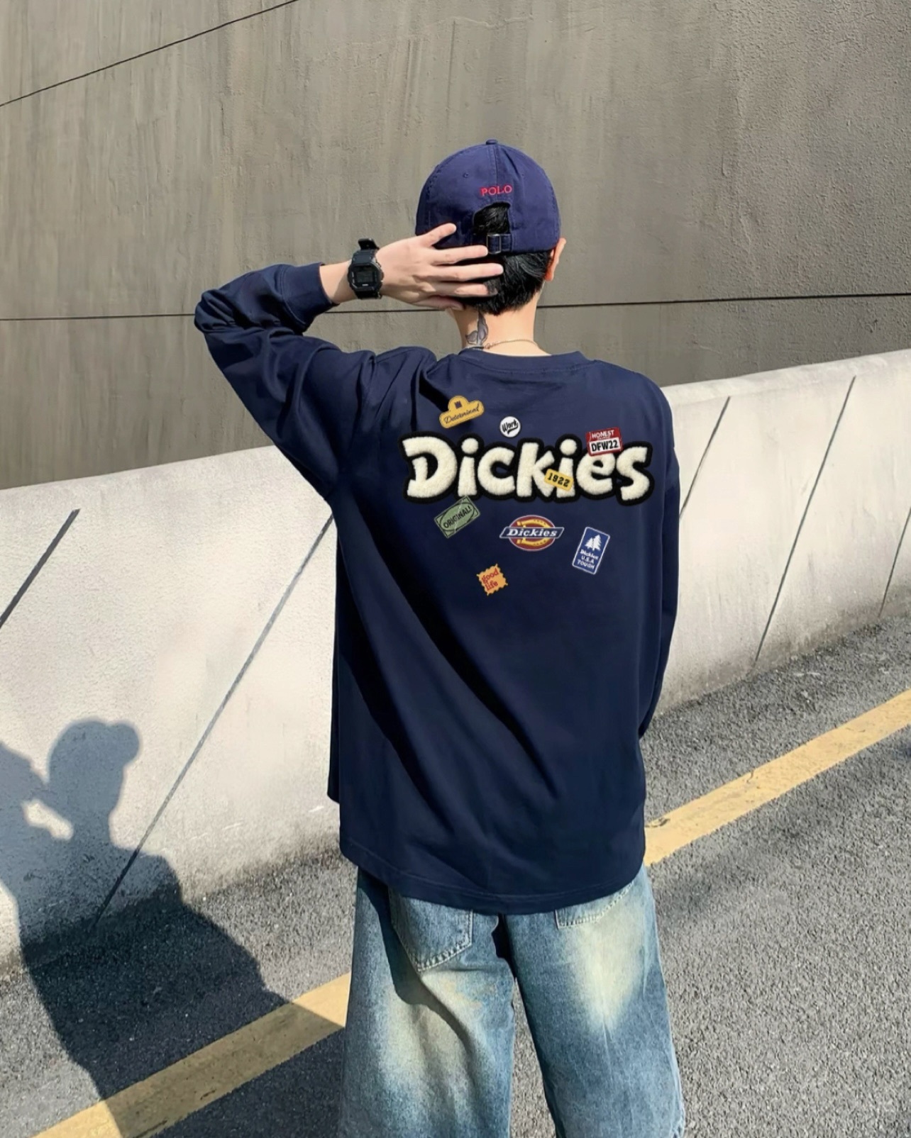 #預購 Dickies 塗鴉貼紙印花 百搭休閒純棉 落肩圓領長踢 DKU263MKTU13-BH 四色