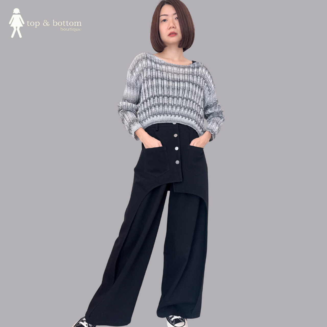 DENIM LAYERED FRONT WIDE LEG PANT
