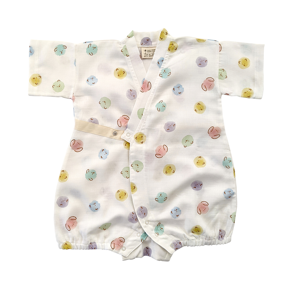 有機棉嬰幼兒柔紗短袖連身和服-泡泡 | 藍天畫布有機棉