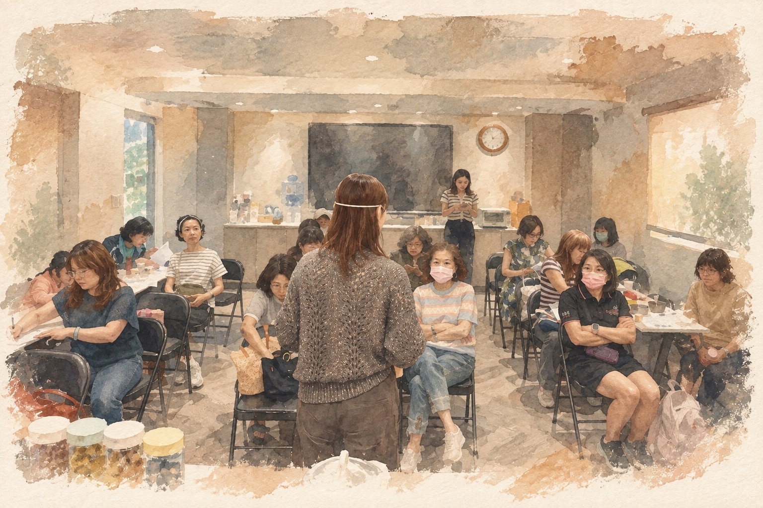 以大侑女性料理分享活動為靈感的人文插畫