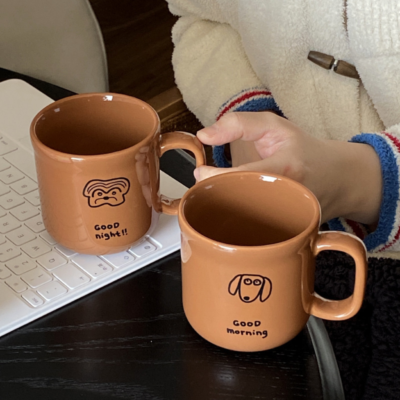 《09081》咖色底狗狗系列杯墊/馬克杯280ml