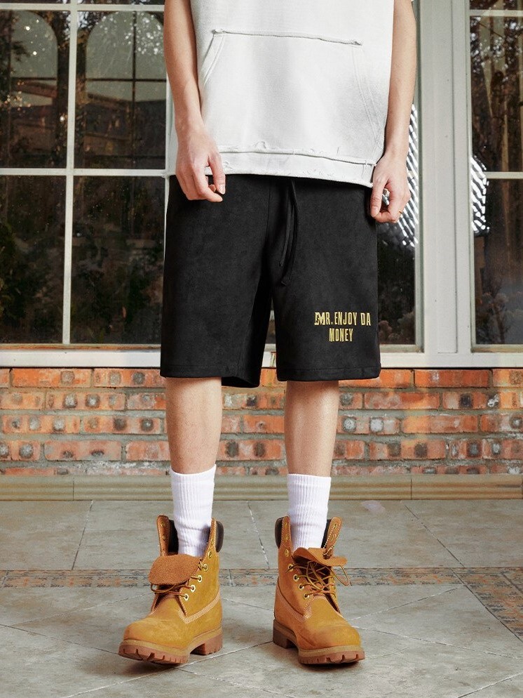MEDM Basic Embroidered Logo Drawstring Loose Cotton Shorts