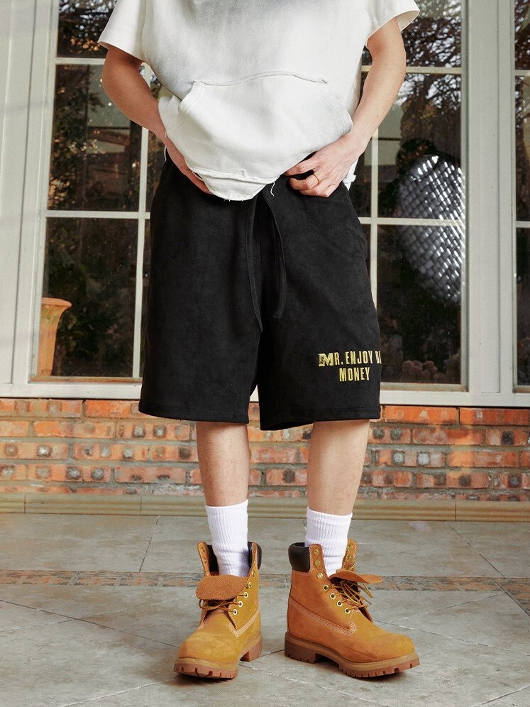 MEDM Basic Embroidered Logo Drawstring Loose Cotton Shorts