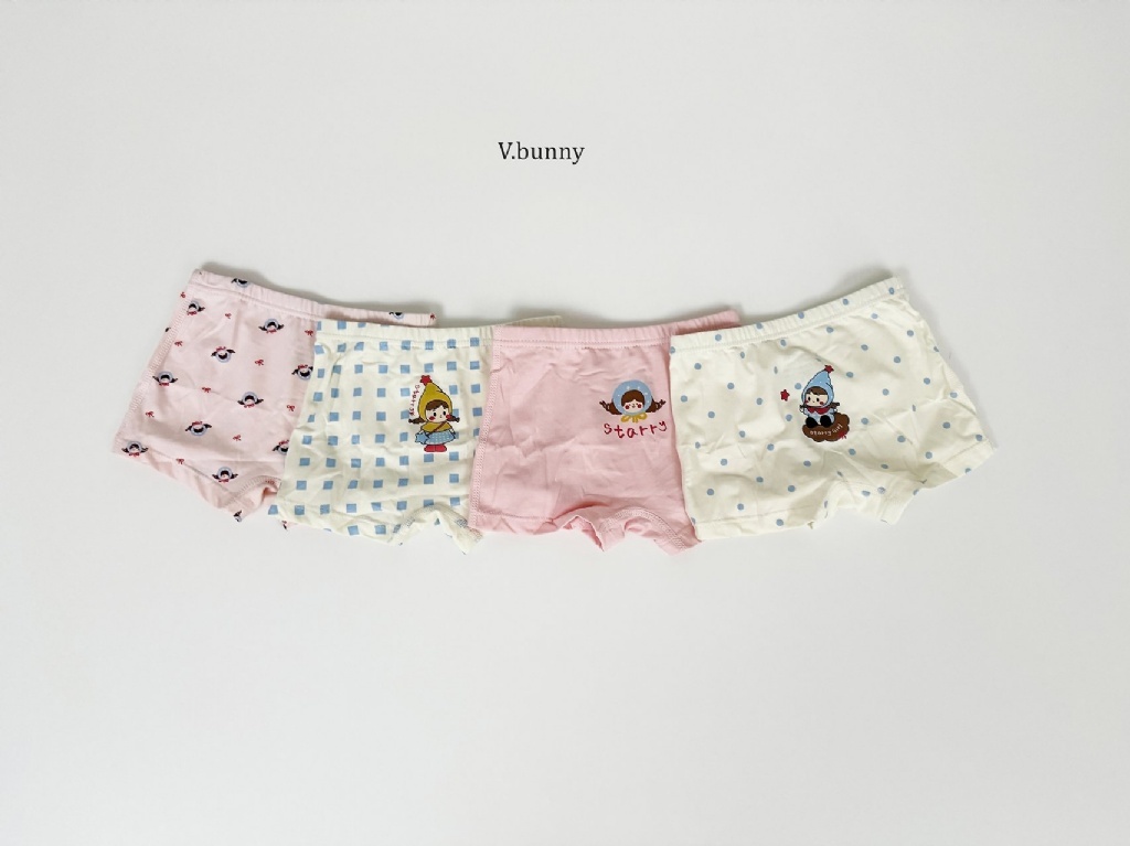 正韓秋Vbunny 女孩的可愛女孩格子內褲(一組4入)
