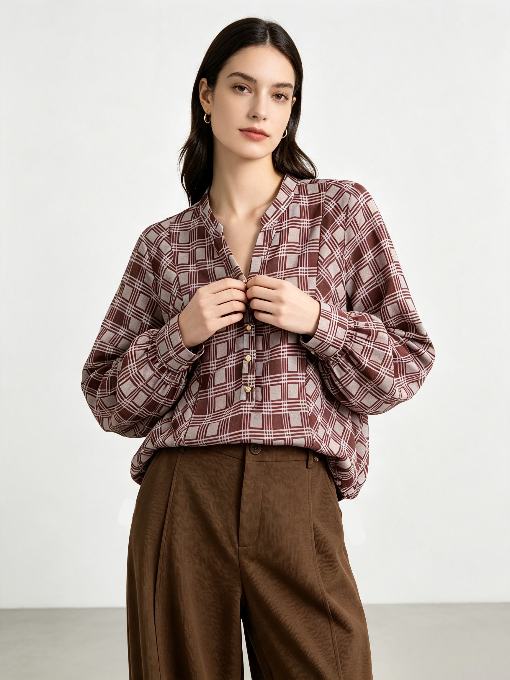 mi-tu Plaid V-Neck Shirt