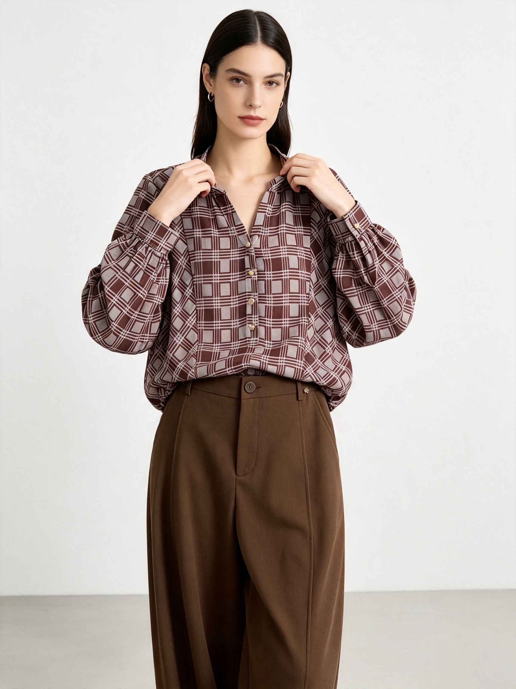 mi-tu Plaid V-Neck Shirt