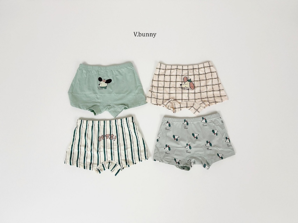 正韓秋Vbunny 男孩的直條格紋狗狗內褲(一組4入)