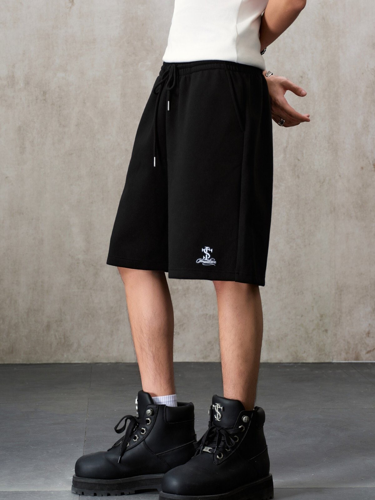 STK SmallTownKid Simple Embroidered Logo Drawstring Cotton Shorts