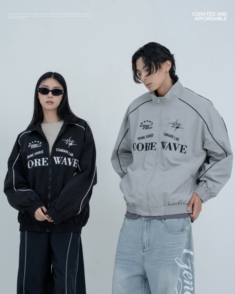 CORE WAVE 字母刺繡立領防風運動立領夾克