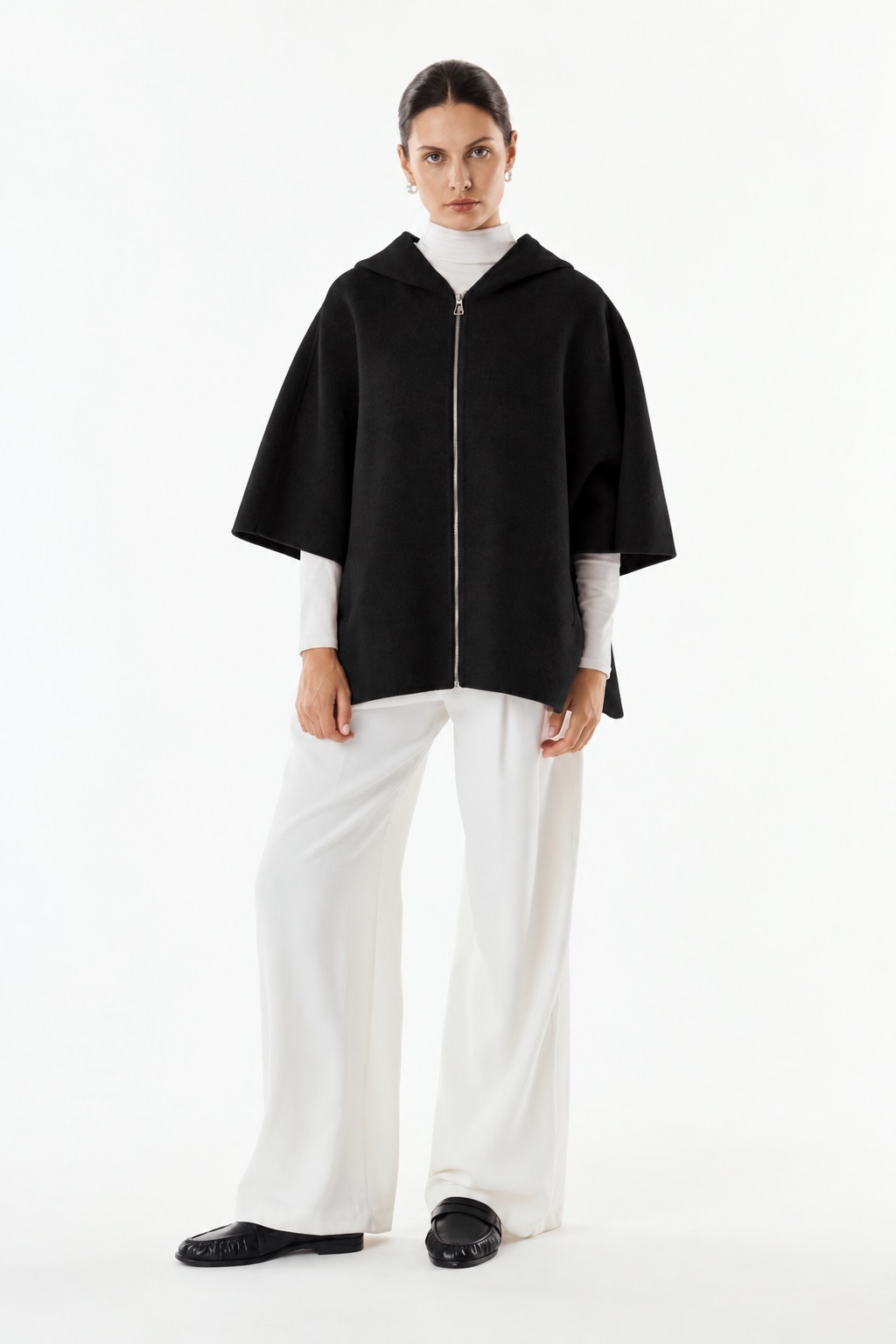 1GI0914-314 [GIOVANNI] 羊毛和羊絨混紡披肩 黑色 #JORDANE (EU)