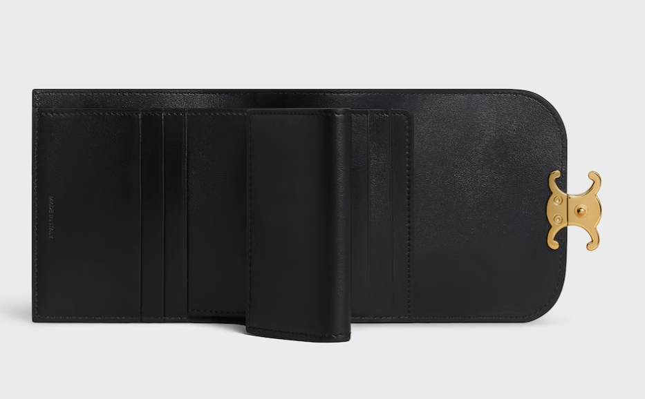 Celine Small Flap Wallet Triomphe 凱旋門 金扣 皮夾 黑金