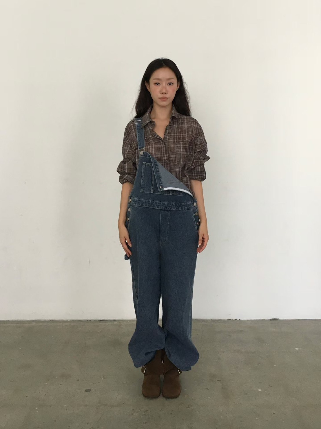 坑條絨吊帶長褲