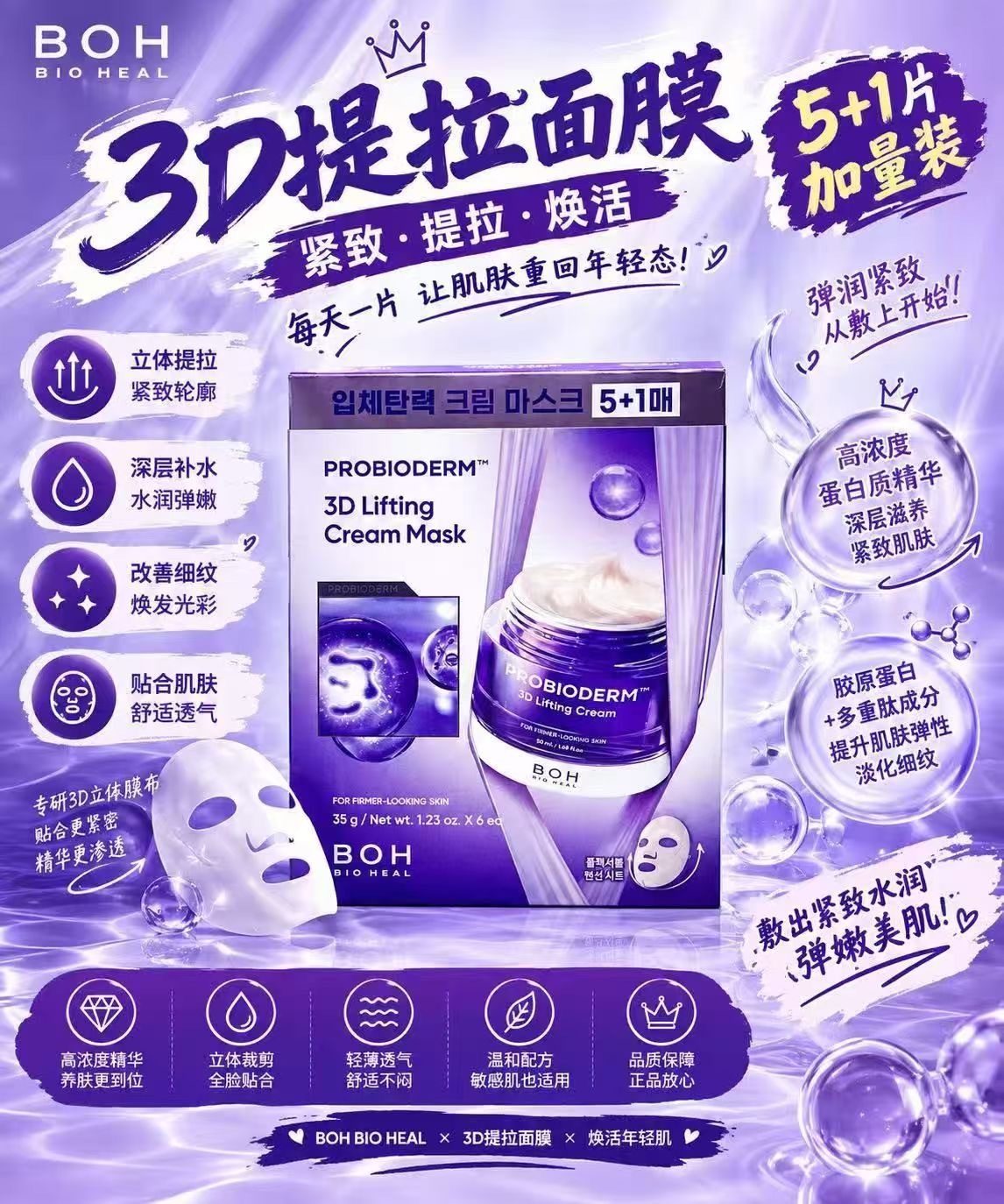 【BOH 寶赫】3D 提拉緊緻面霜面膜（5+1片超值裝）