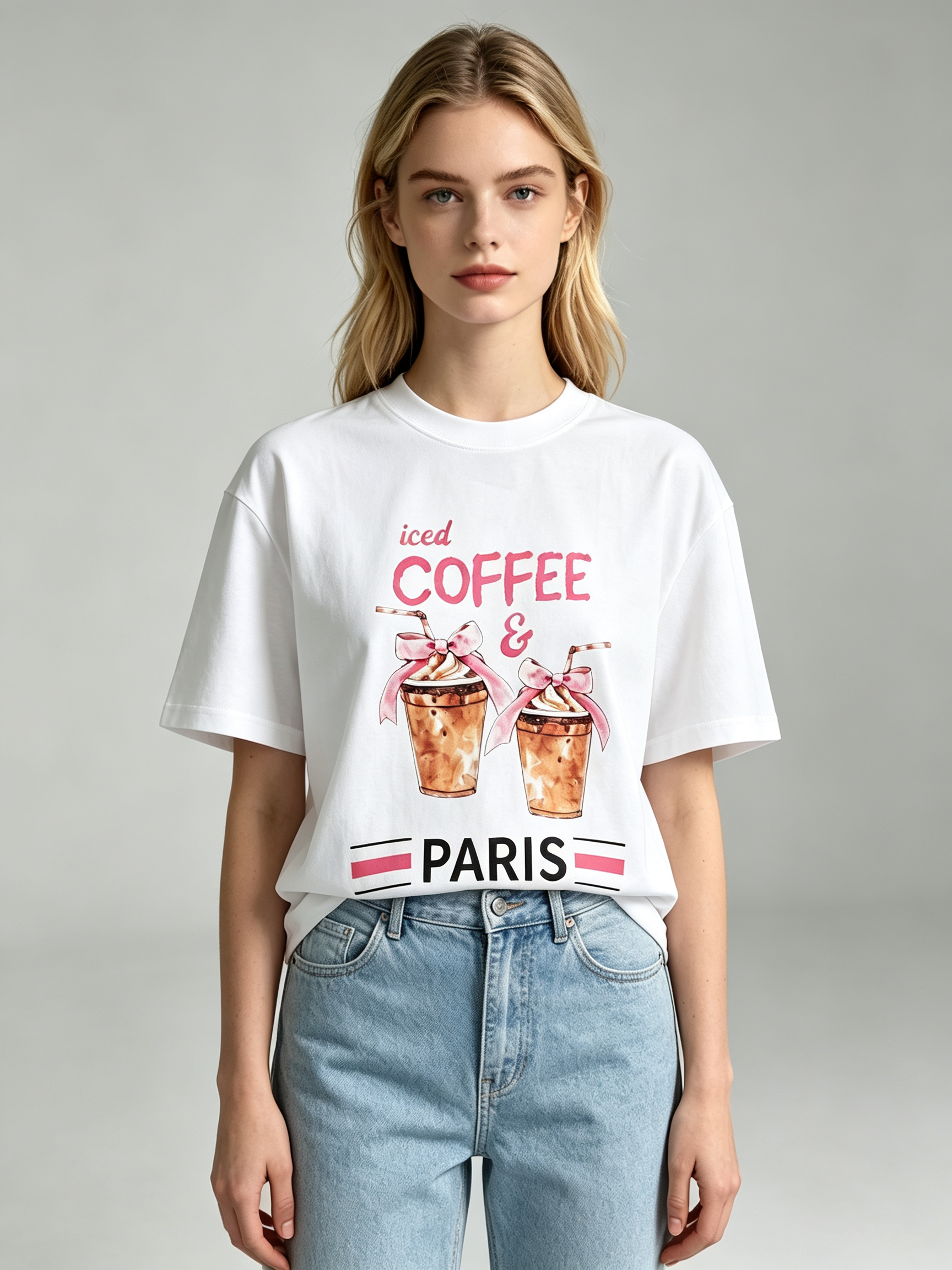 TOP-CCG0909-012 Iced Coffee Bow Tee (A12)(S-XXXXL)