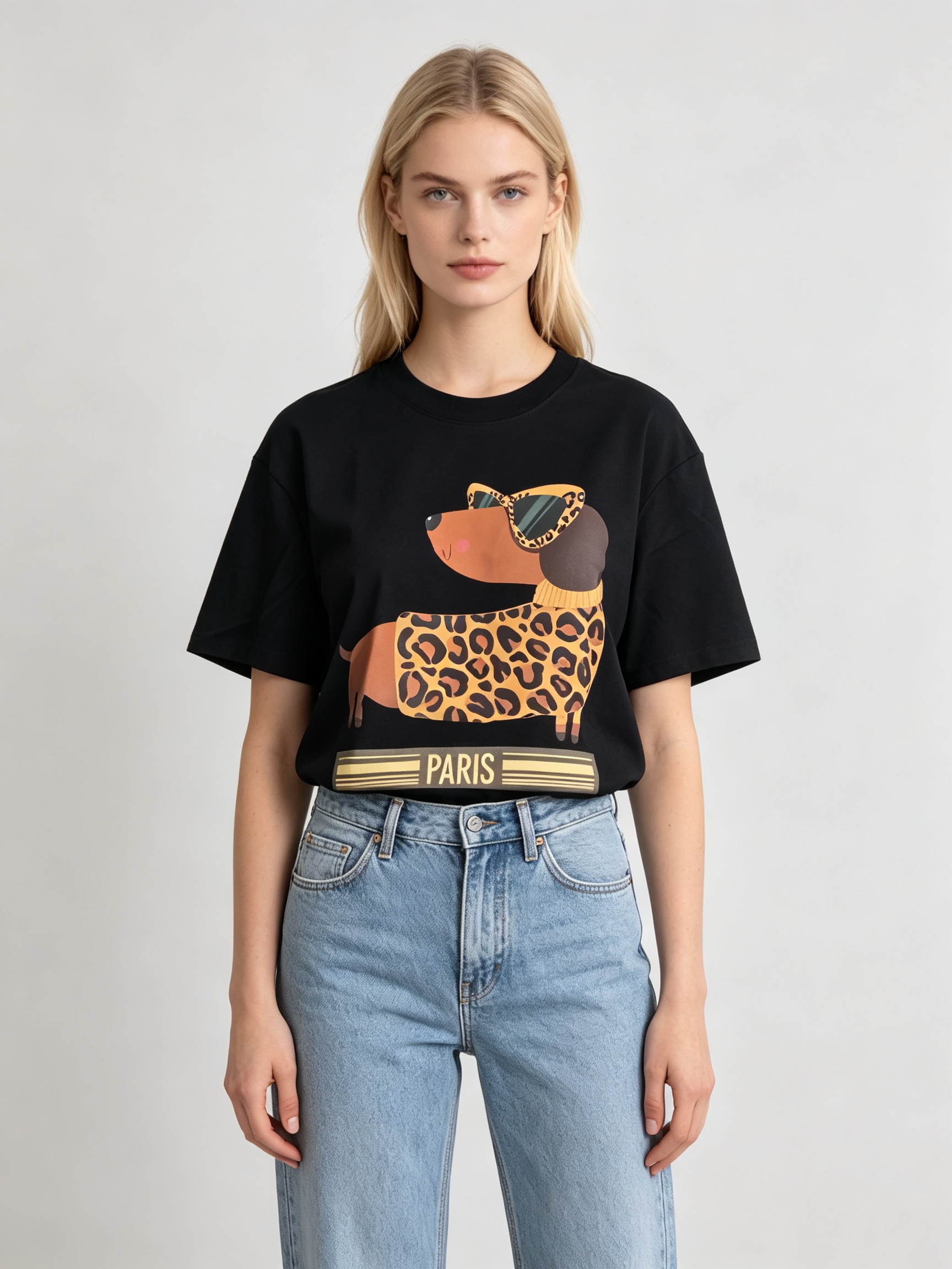 TOP-CCG0909-014 Leopard Dachshund Tee (A14)(S-XXXXL)