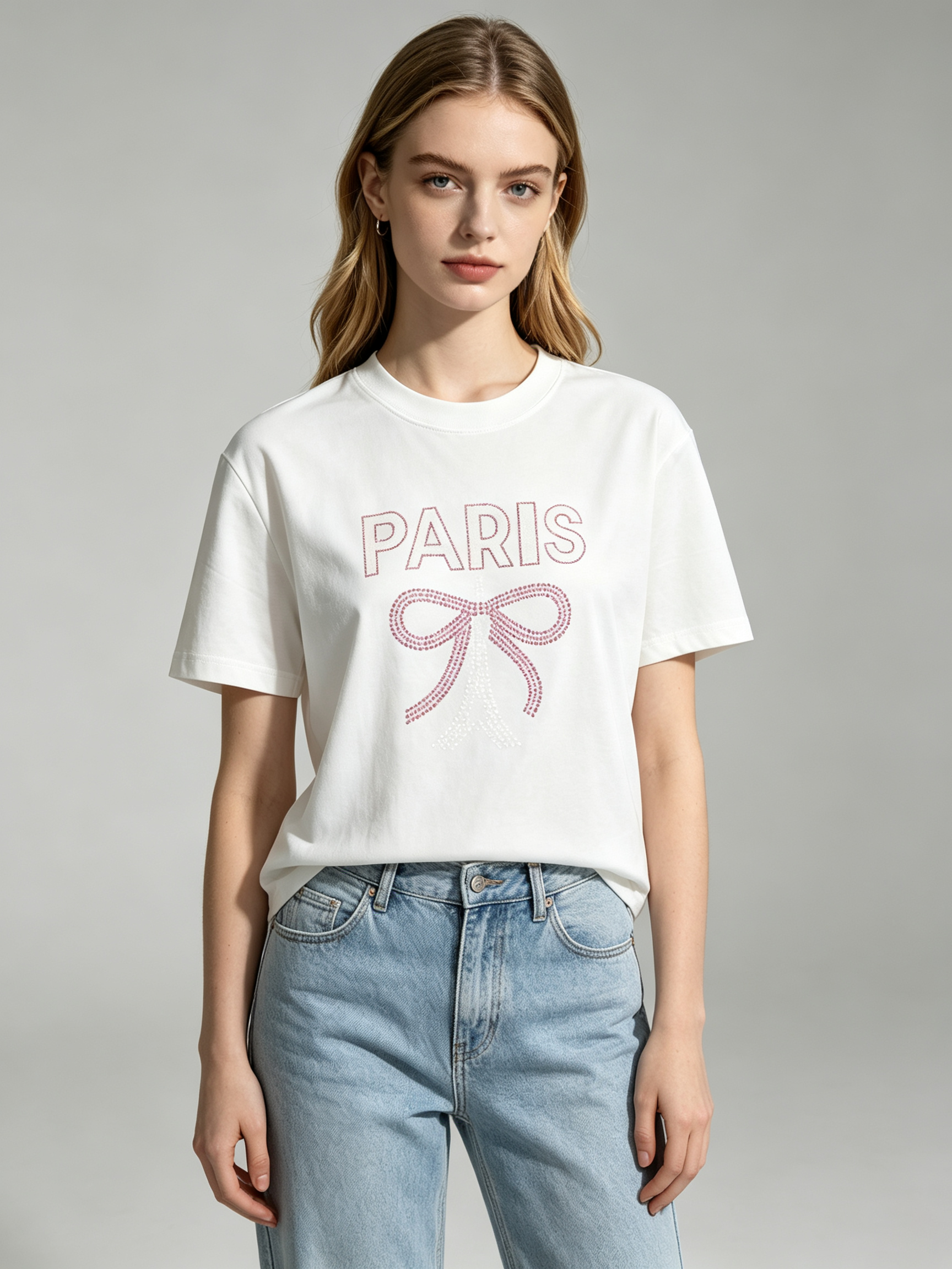 TOP-CCG0909-021 Pink Bow Tee (A21)(S-XXXXL)