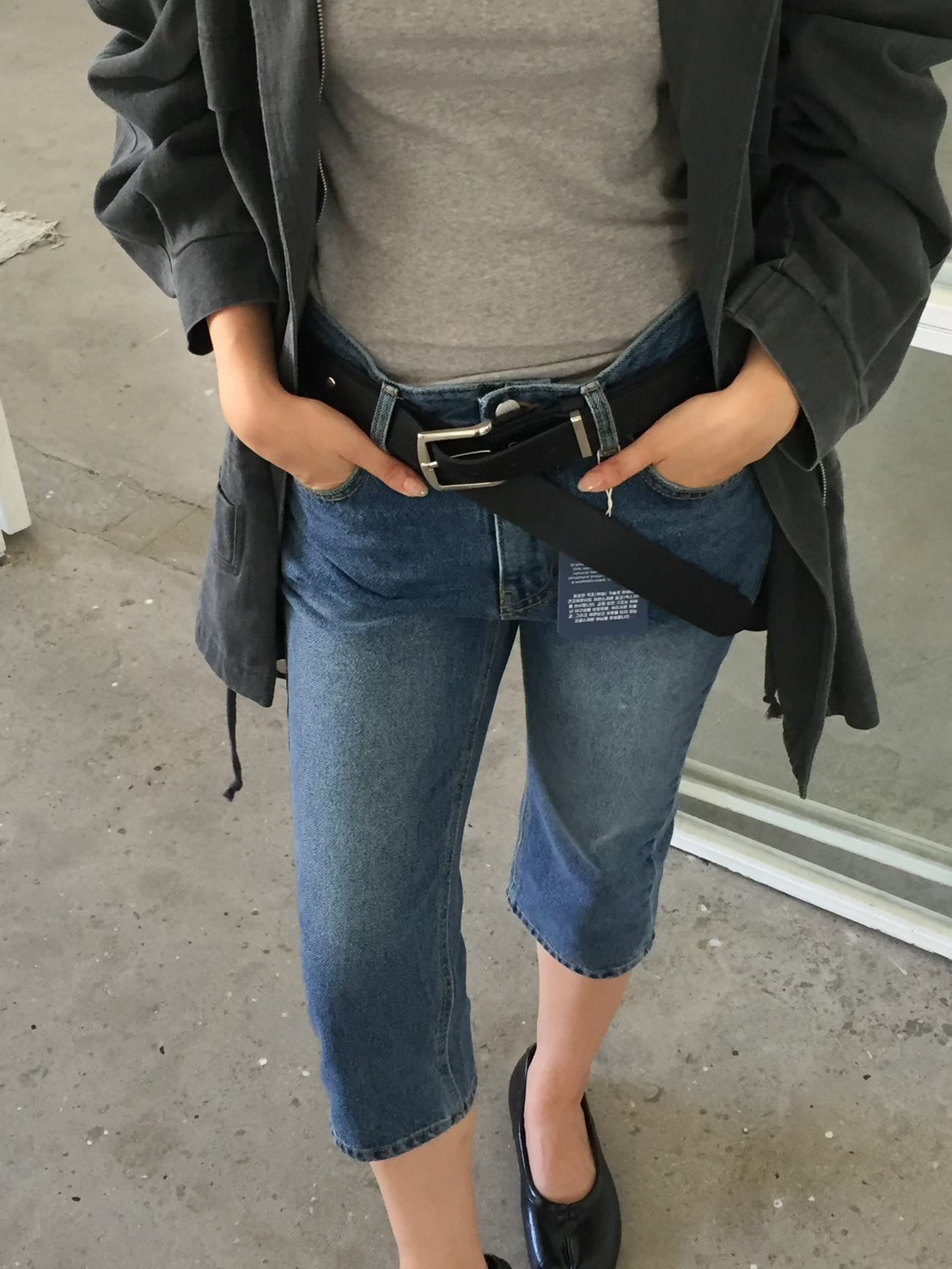 藍黑七分牛仔褲