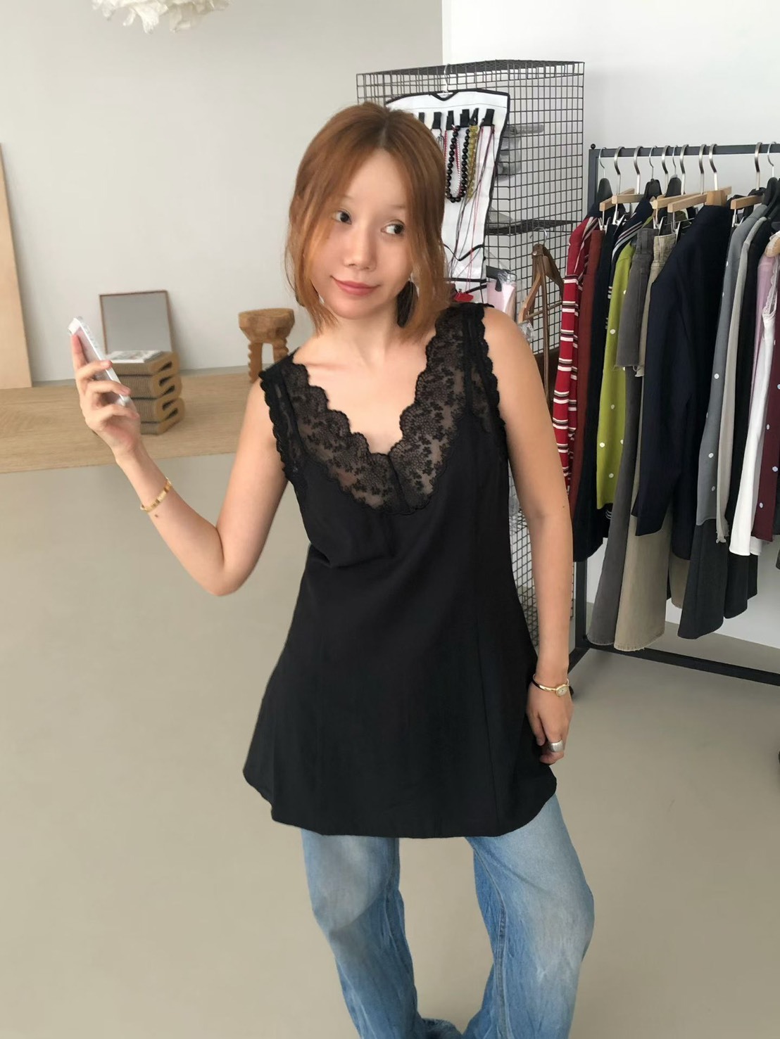 花邊V蕾絲無袖洋裝