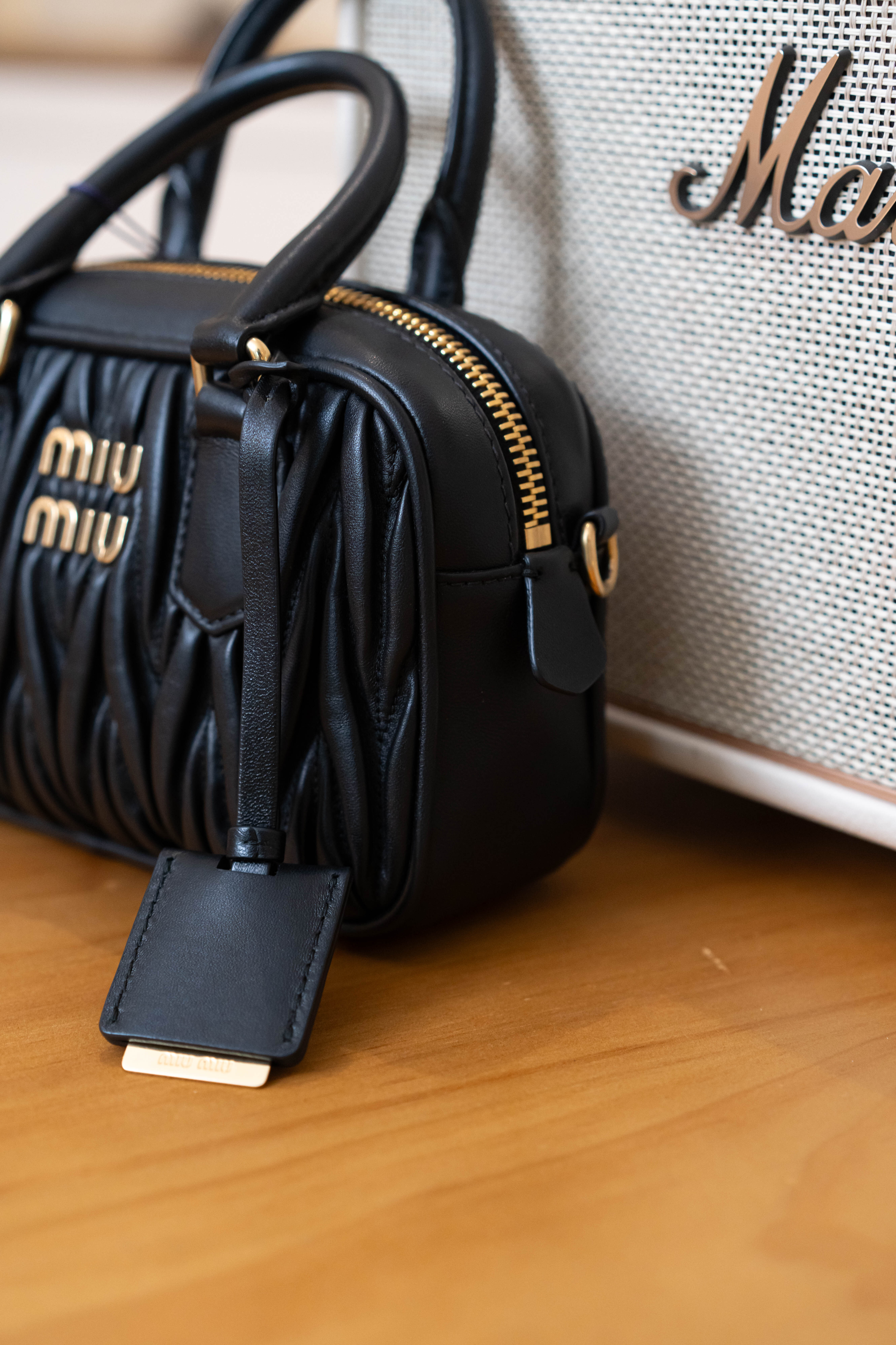 Miu Miu Arcadie Matelasse Nappa Leather Bag in Black 軟羊革黑色保齡球手袋