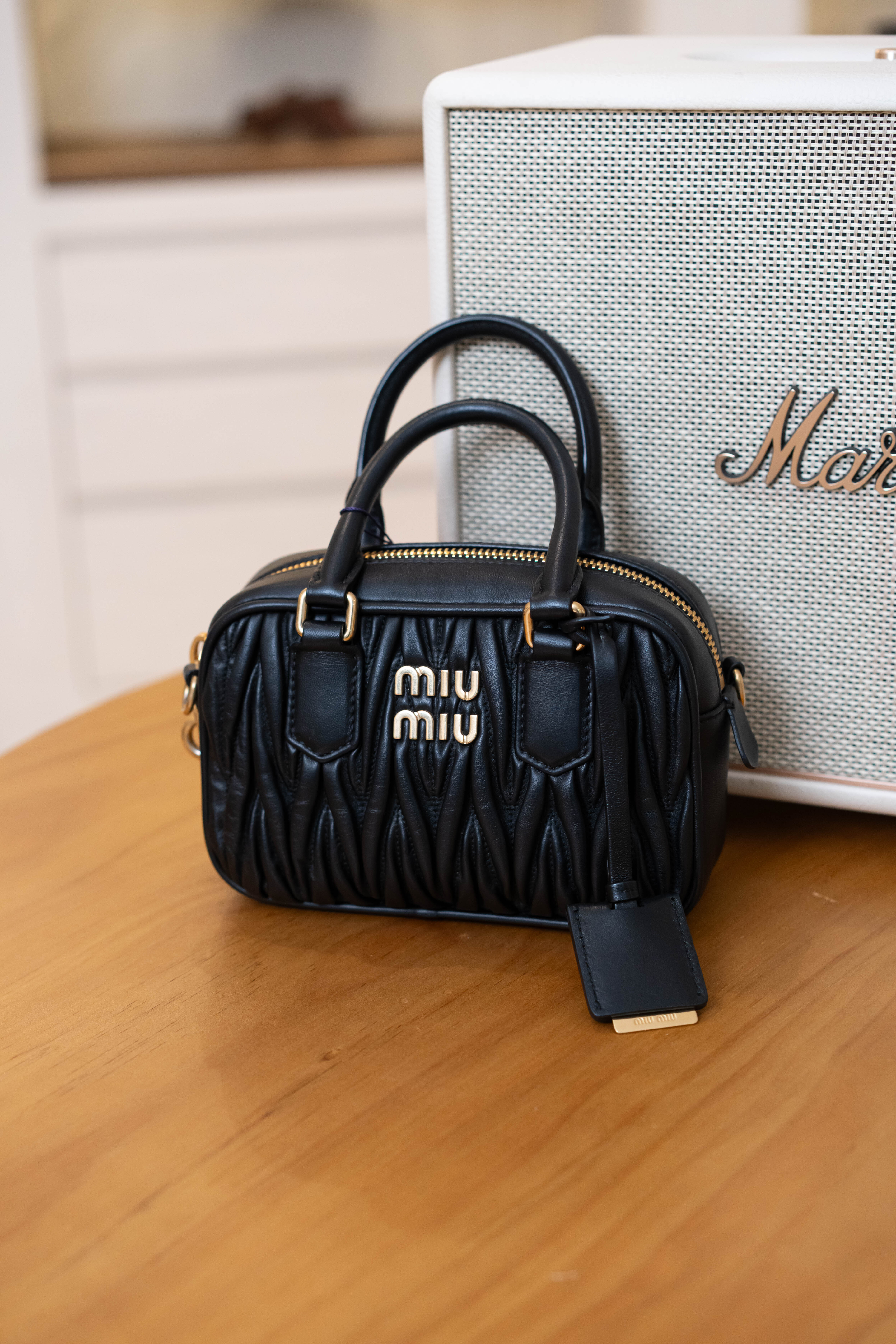 Miu Miu Arcadie Matelasse Nappa Leather Bag in Black 軟羊革黑色保齡球手袋