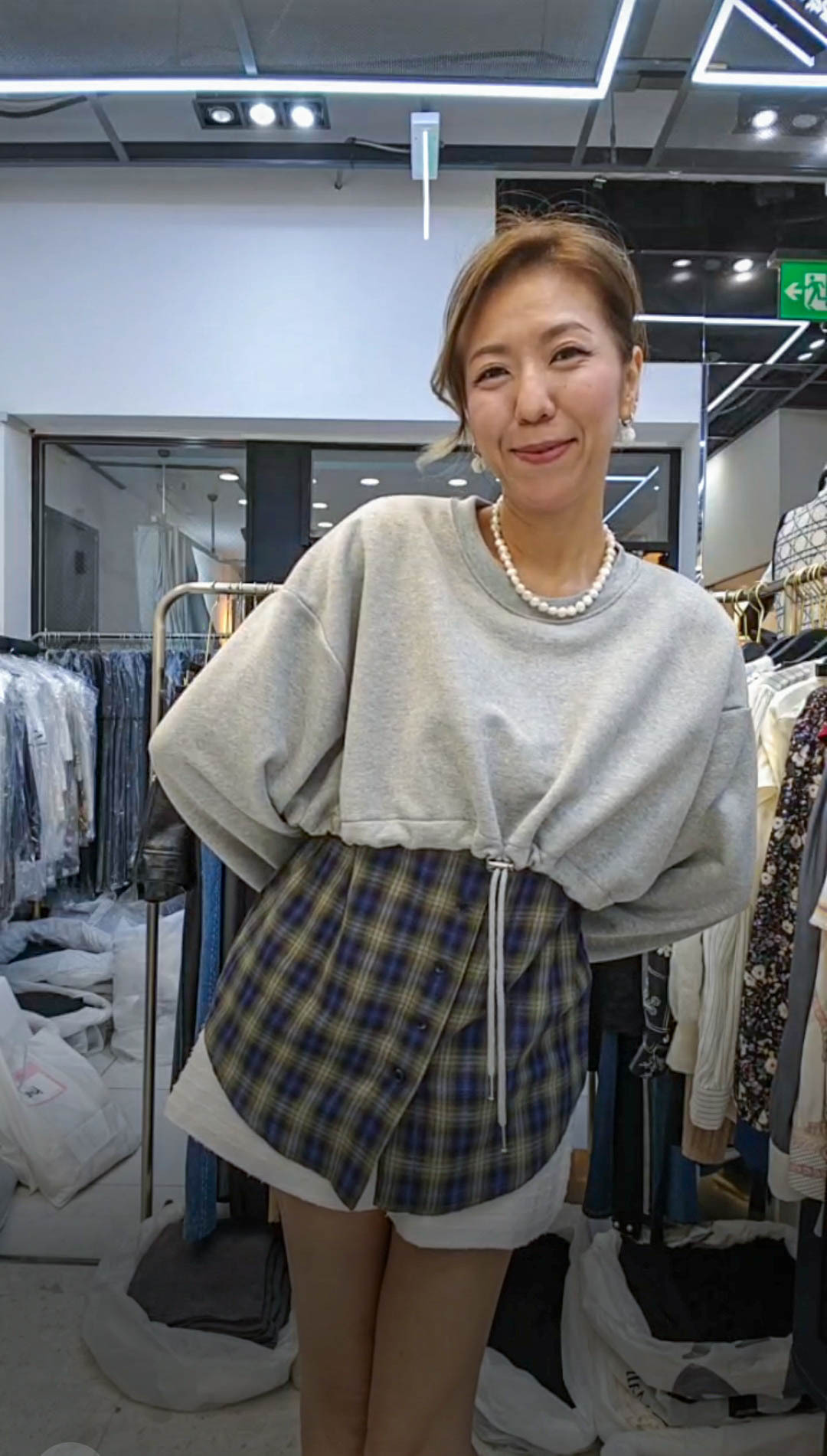 💍K8060  ▶️拼接格子假兩件上衣 👉B:130cm L:70cm
