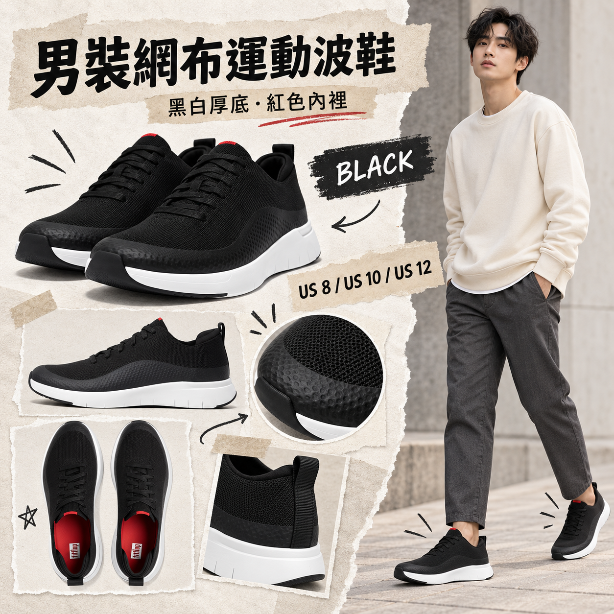 【預購】FITFLOP N090904 Eversholt 男裝波鞋 (黑色)