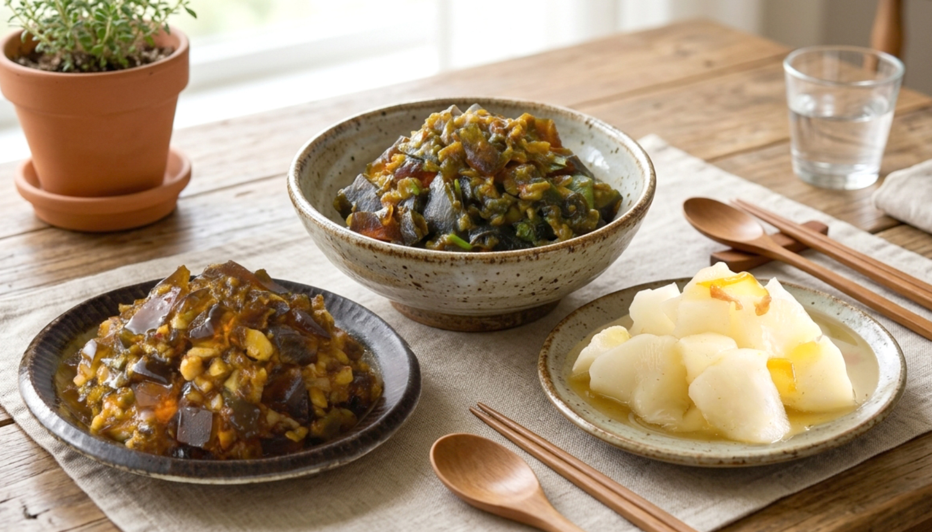 協發行泡菜產品催淚皮蛋辣椒、催淚蒜香皮蛋及蘿大柚居家餐桌盤裝呈現。