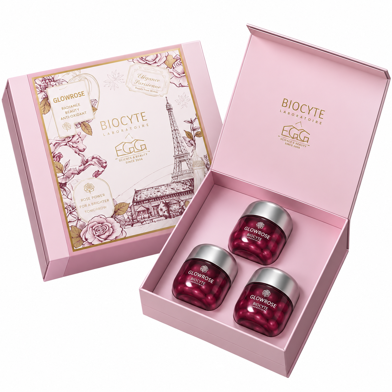 法國 BIOCYTE 碧維斯【正品】永恆玫瑰膠囊 60粒×3瓶精裝盒 GLOWROSE 專為女性肌膚光澤