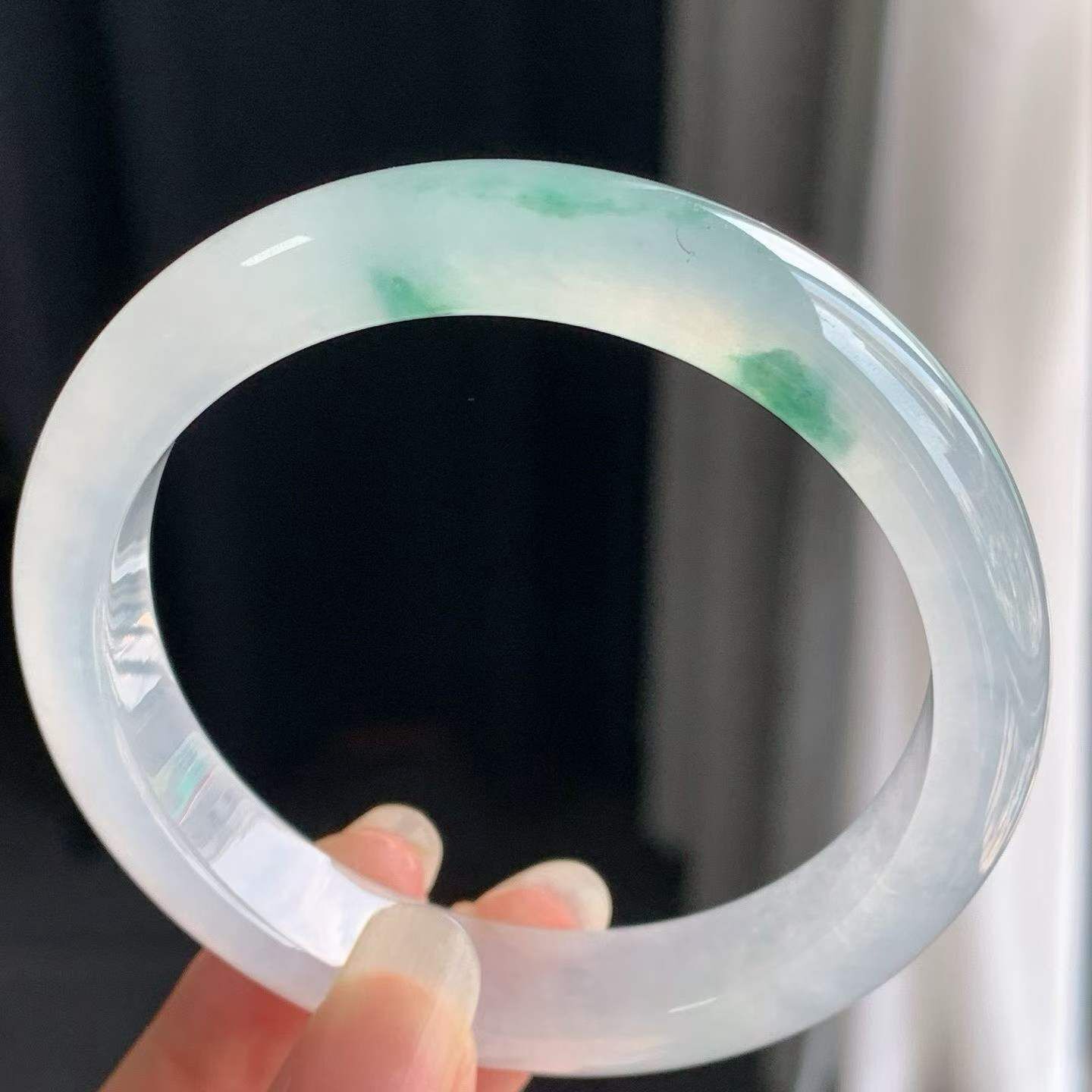 高冰飄花翡翠手鐲,天然翡翠A玉, 緬甸玉, Jade, Jadeite