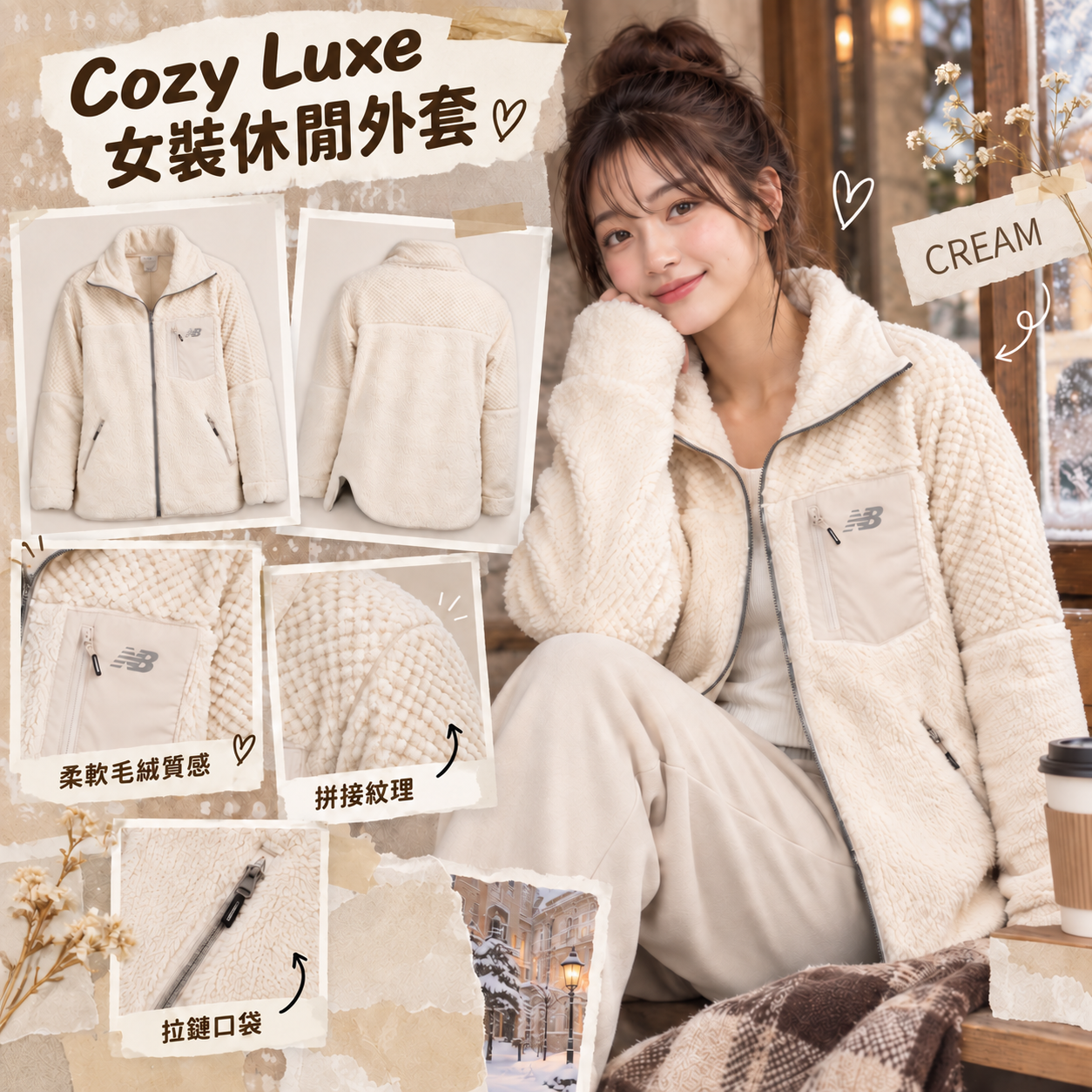 【預購】NEW BALANCE N090953 Cozy Luxe 女裝休閒外套 (奶油色)
