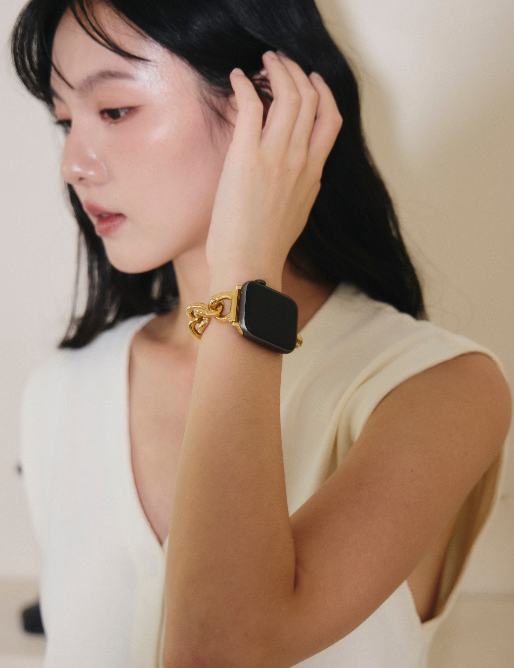 Apple Watch 不鏽鋼鎖鏈錶帶（金色)