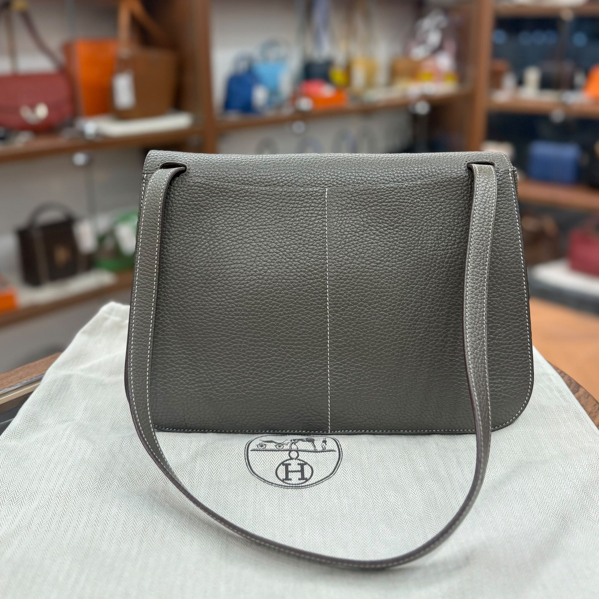 95%NEW USED HERMES HALZAN 31 8F錫器灰銀扣 ,ETAIN TC皮 PHW,STAMP T  #愛馬仕