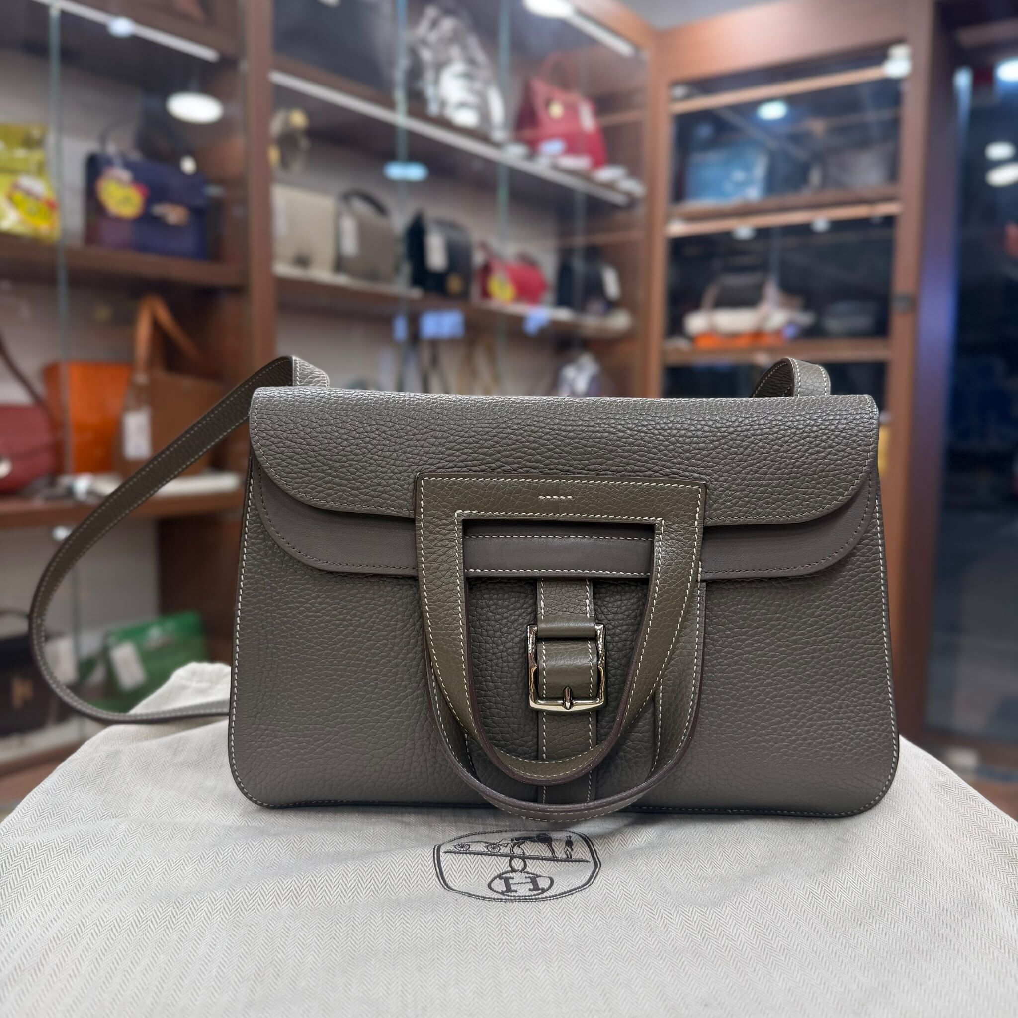 95%NEW USED HERMES HALZAN 31 8F錫器灰銀扣 ,ETAIN TC皮 PHW,STAMP T  #愛馬仕