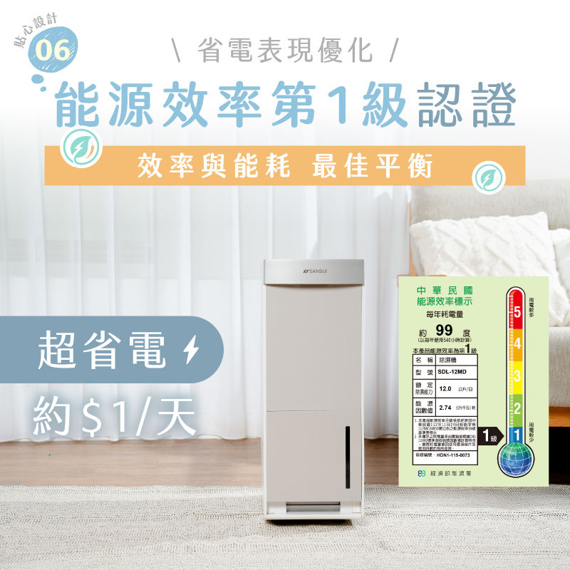 【SANSUI山水】極乾境｜一級能效12L高效清淨除濕機 SDL-12MD