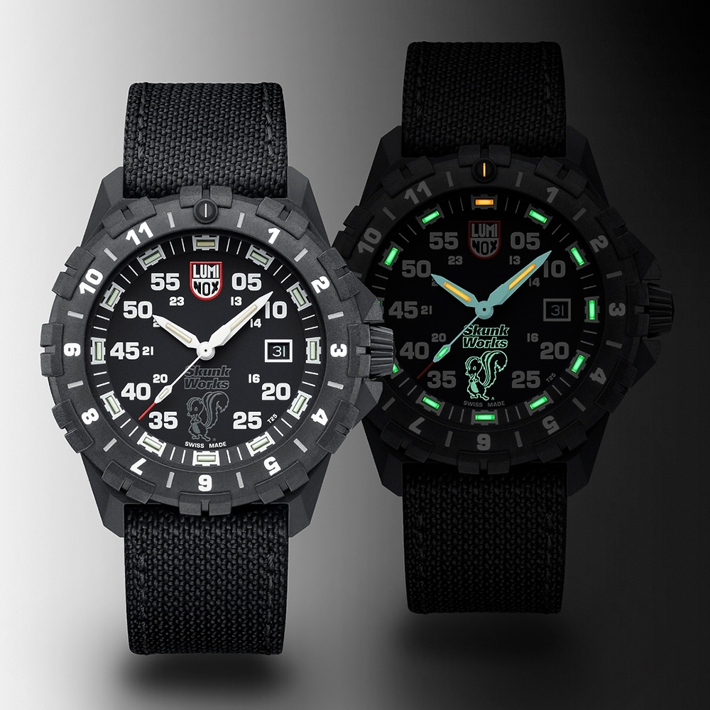 萬年鐘錶 - LUMINOX 雷明時 F-117 Nighthawk x Skunk Works聯名紀念錶碳纖維複合錶殼氚氣夜光軍用錶 1LM-6442H 錶徑44MM
