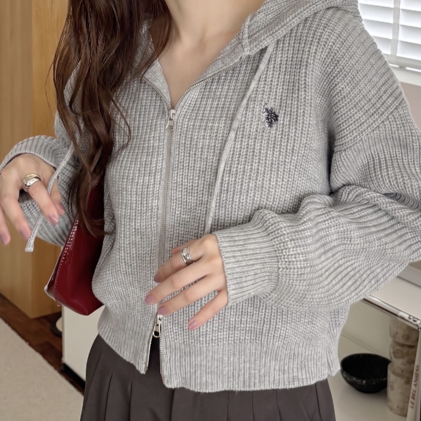（預購）日本U.S. POLO ASSN. 粗針織 短版 拉鍊連帽外套