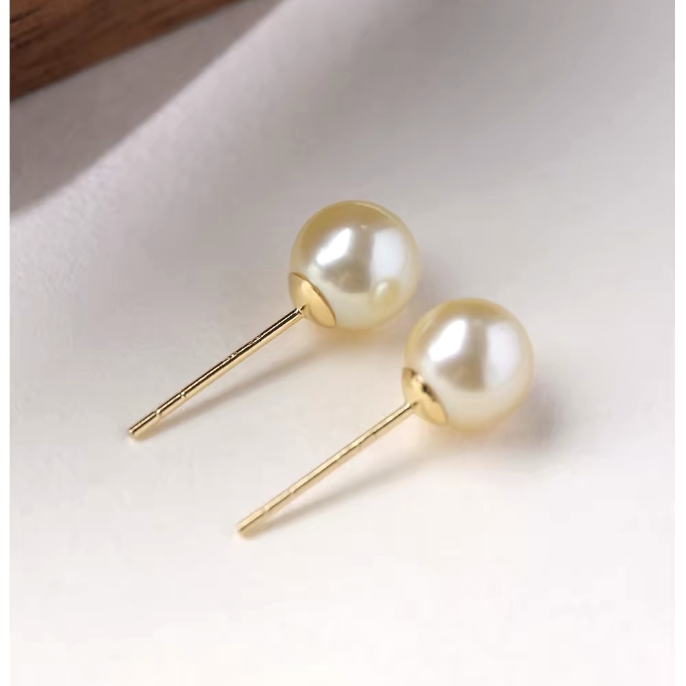 18K Gold Japanese Natural Champagne Akoya Pearl Earrings