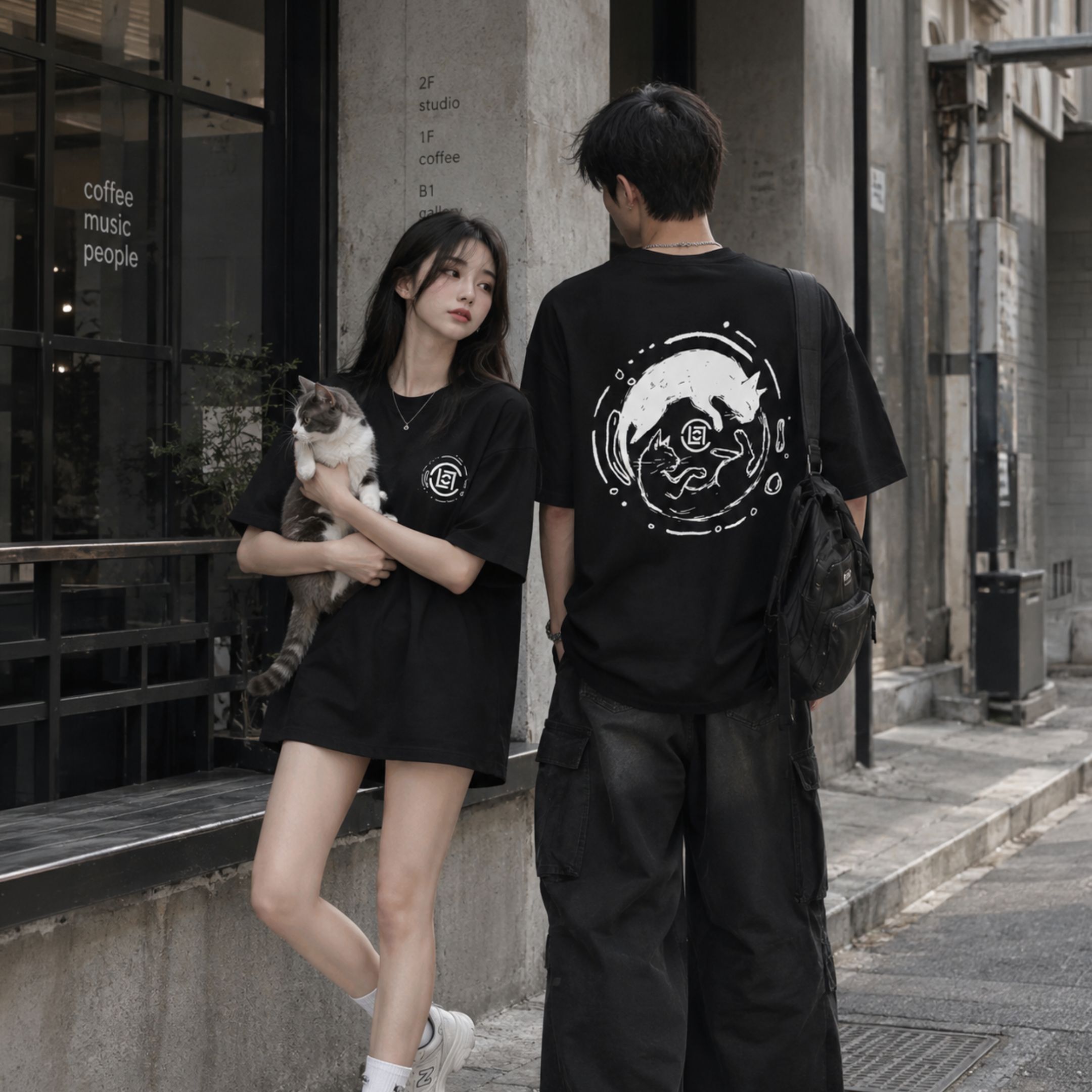 NICEDAY 服飾 代購 CLOT x CLOTEE 美式 黑 白 灰 浮雕 貓咪 喵 貓 LOGO 短袖 黑色 白色