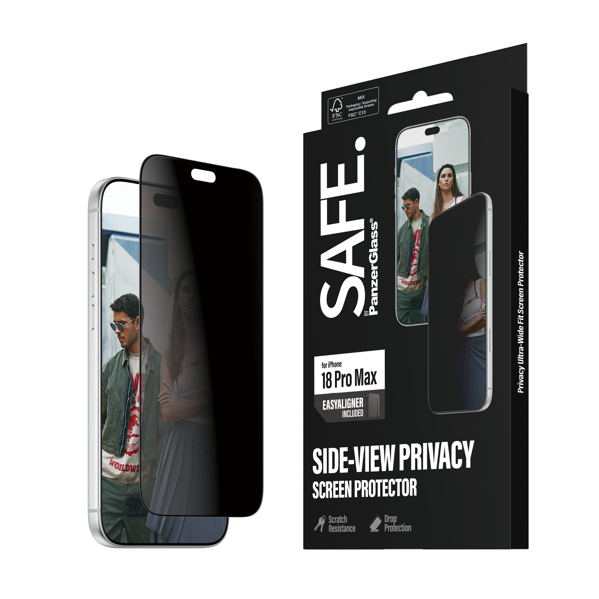 SAFE. by PanzerGlass® iPhone 18 Pro/Pro Max 雙向隱私超寬貼合螢幕保護貼連EasyAligner