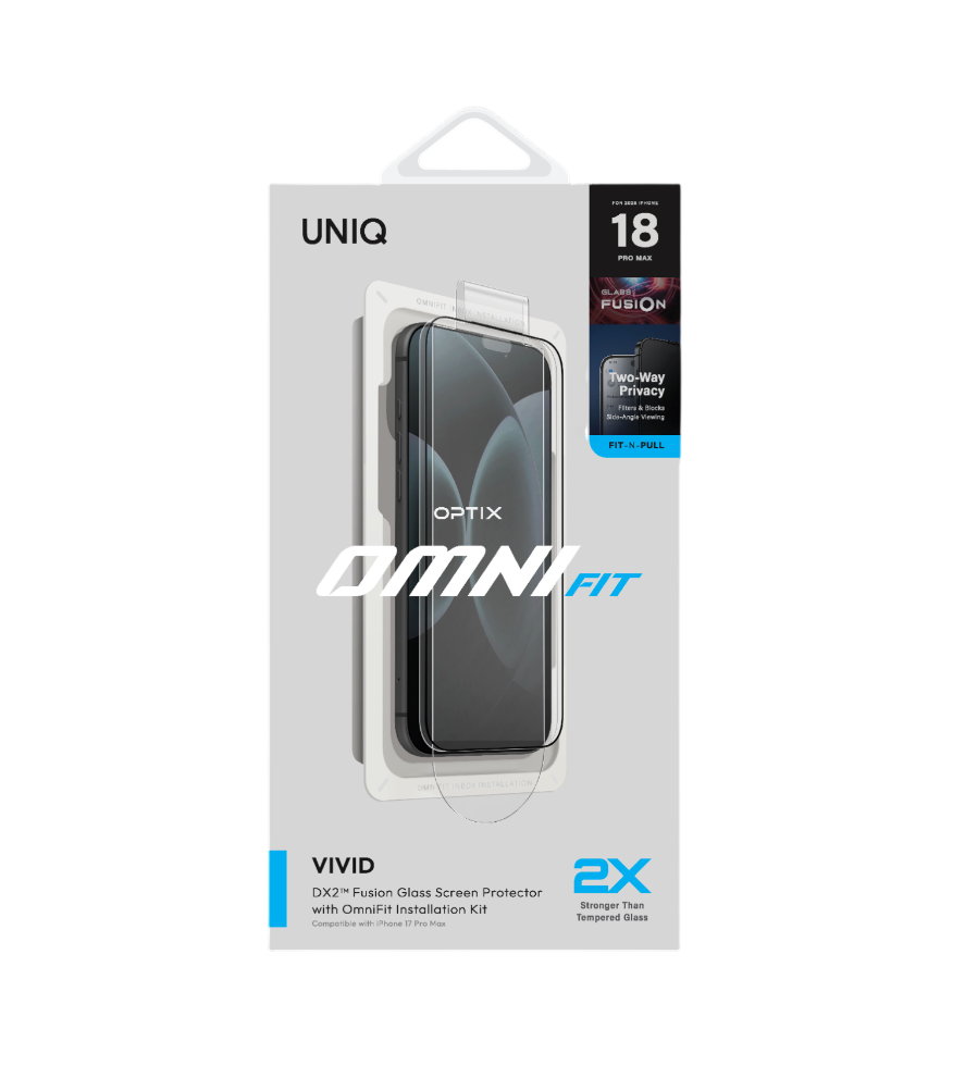 UNIQ-OPTIX OmniFit Vivid (DX2) iPhone 18 快速無塵安裝玻璃螢幕保護貼