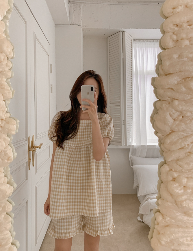 【韓國預購】 JUUNEEDU ZKR090914 Wendy 泡泡袖睡衣套裝