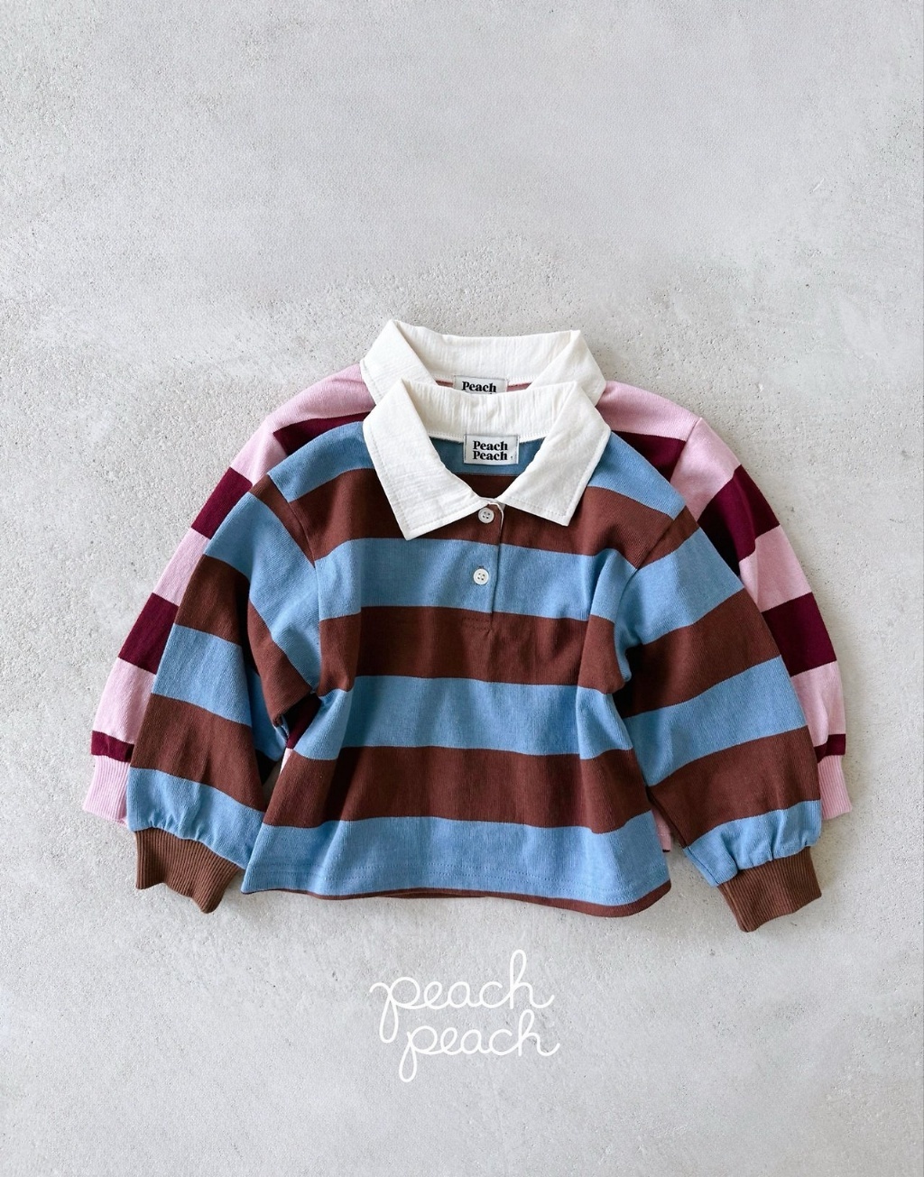 正韓秋PEACHPEACH 兩色粗條紋有領上衣