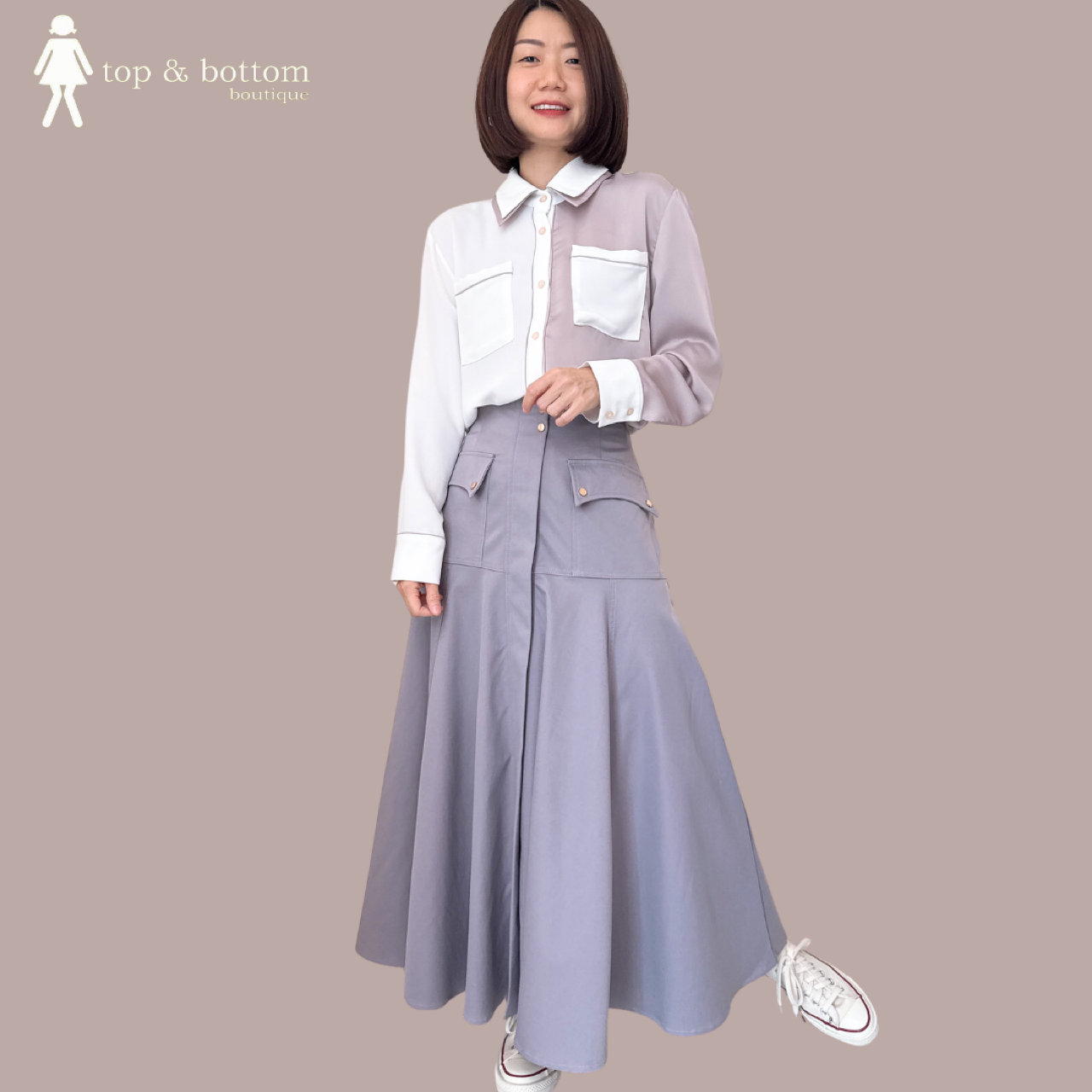 LONG SLEEVE CHIFFON TWO TONE POCKET FRONT SHIRT