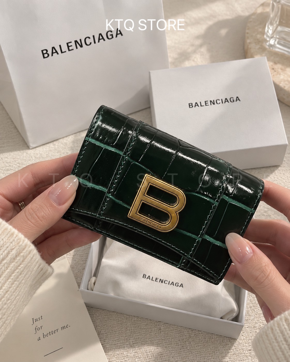 KTQ STORE ‧Balenciaga Hourglass Mini Wallet in Shiny Crocodile Embossed Calfskin
