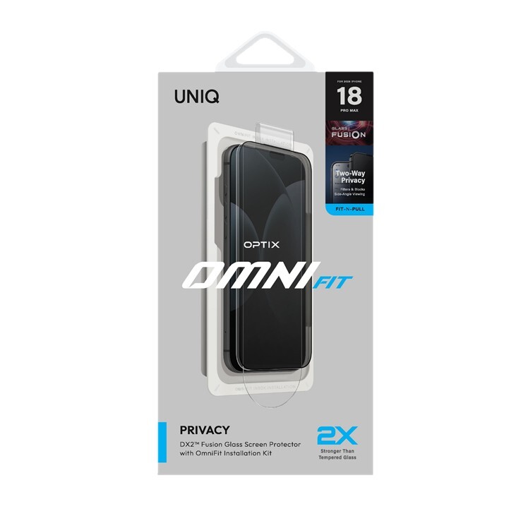 UNIQ-OPTIX OmniFit Privacy (DX2) iPhone 18 快速無塵安裝防窺玻璃螢幕保護貼