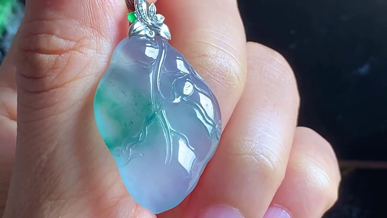 翡翠冰種飄花樹葉,天然翡翠A玉, 緬甸玉, Jade, Jadeite