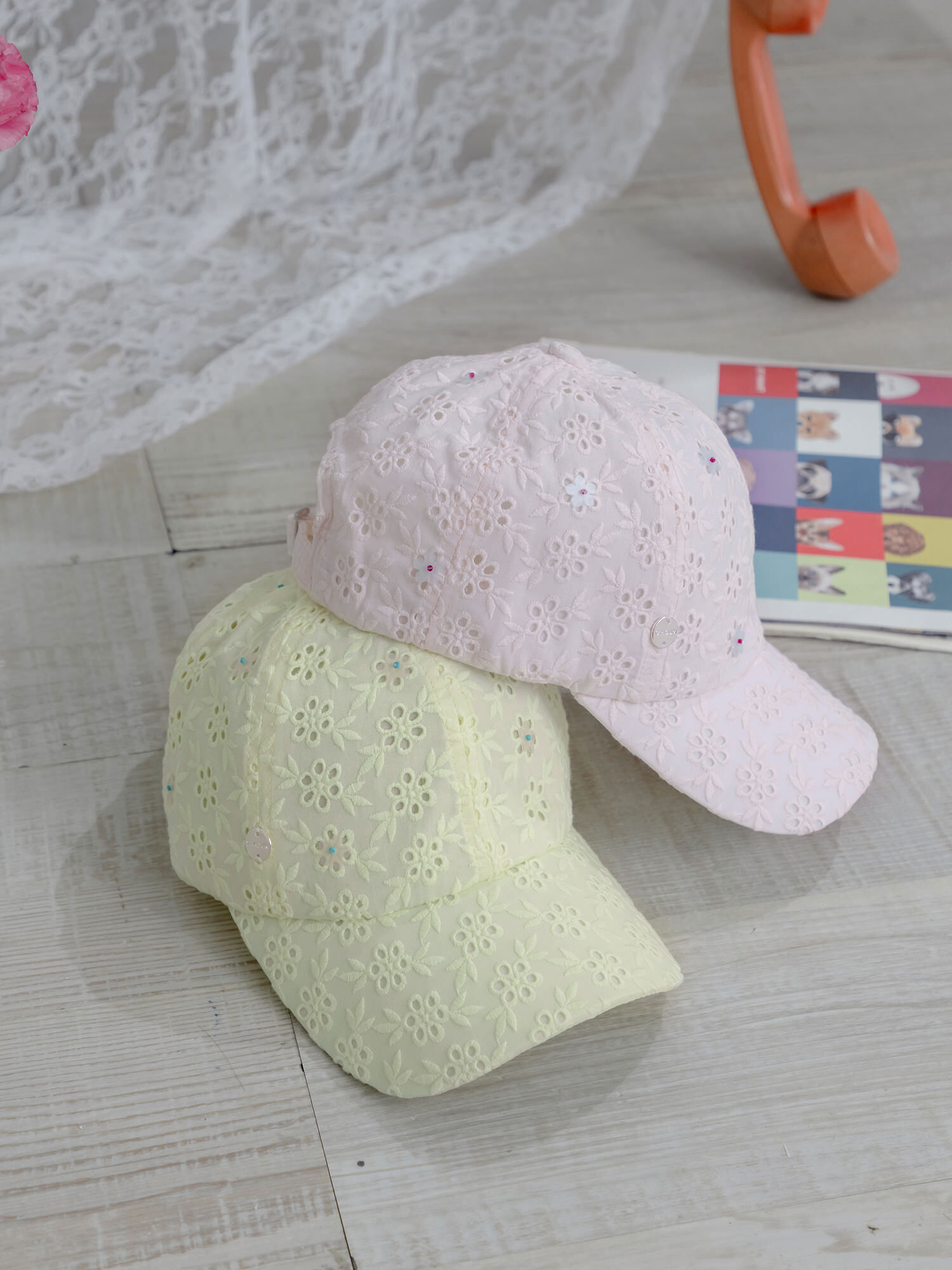 誰拿了我的電話。刺繡花朵棒球帽 (淺黃/素帽不含配飾)