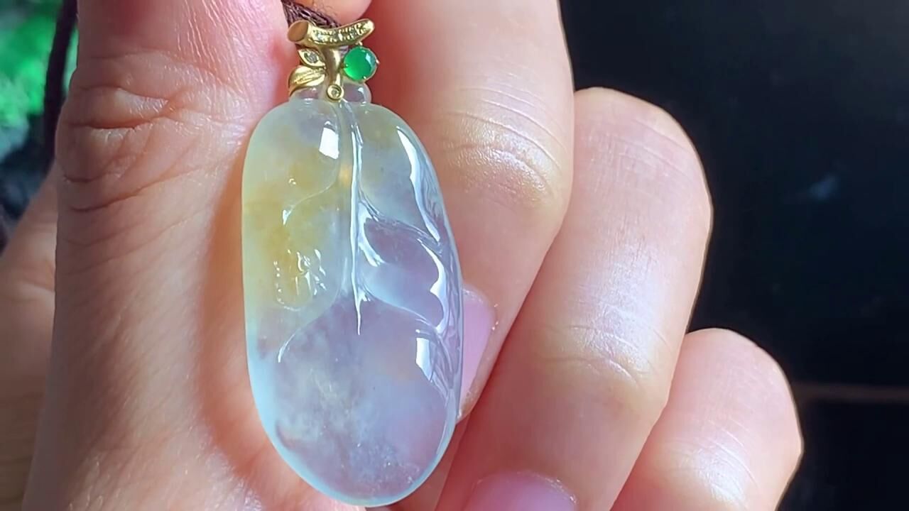 翡翠冰種黃翡樹葉,天然翡翠A玉, 緬甸玉, Jade, Jadeite